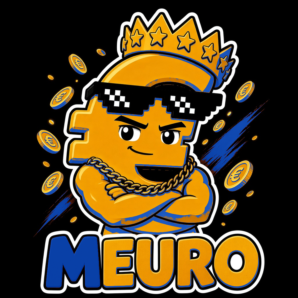 MEURO mascot with gold euro character and MEURO wordmark